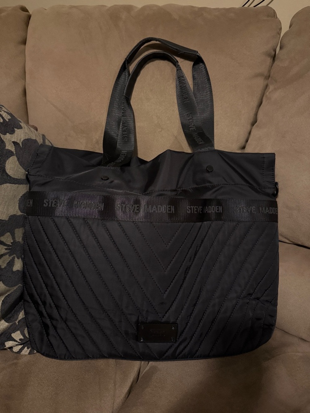 Steve Madden Quilted Chevron Black Tote
